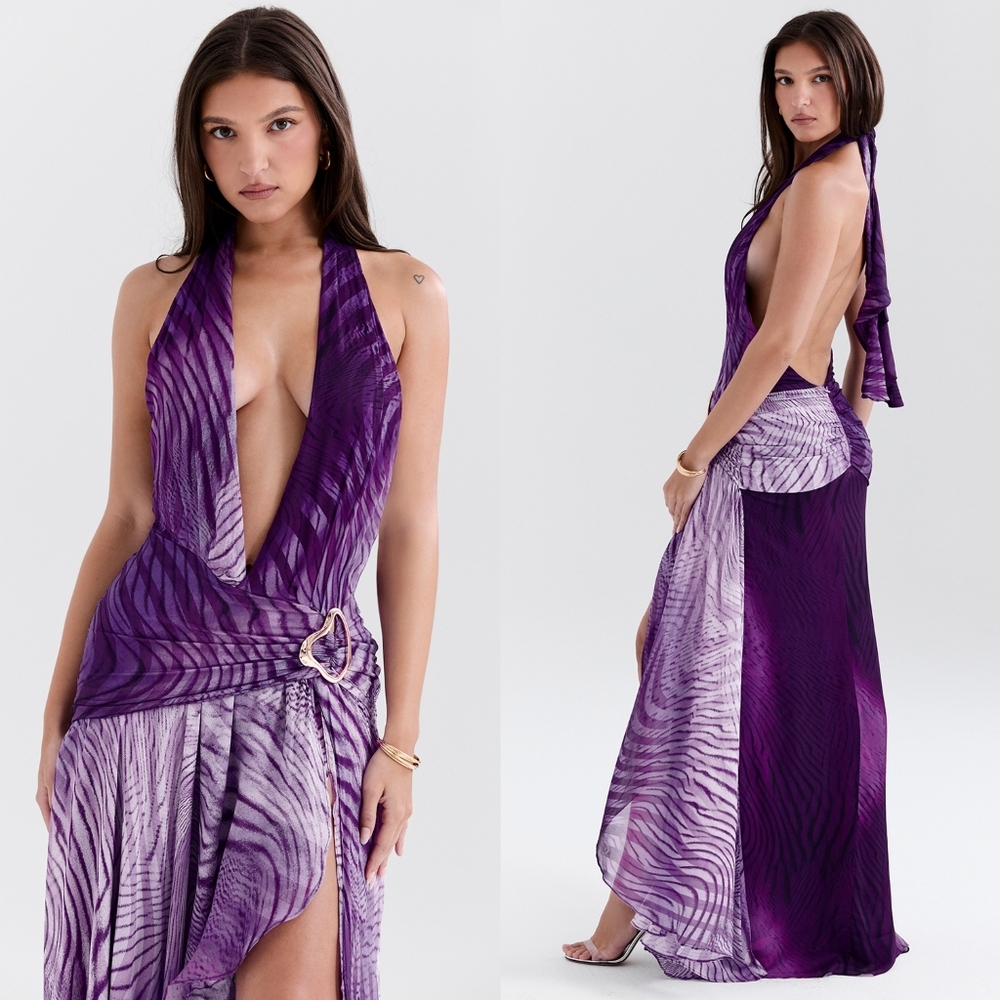 HOUSE OF CB 'Olessia' Orchid Backless Halter Maxi Dress